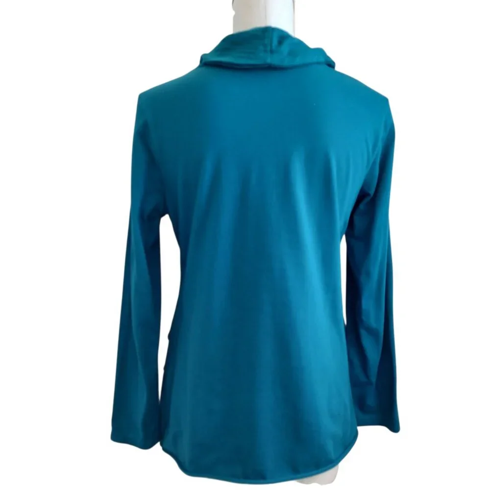 Soft Surroundings Womens‎ Teal Blue Cowl Neck Tiered Long Sleeve Top Size S